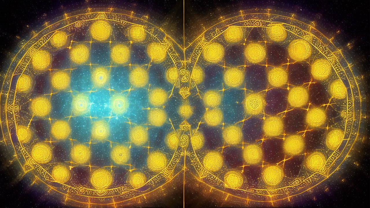 Sacred geometric patterns glowing in deep space
