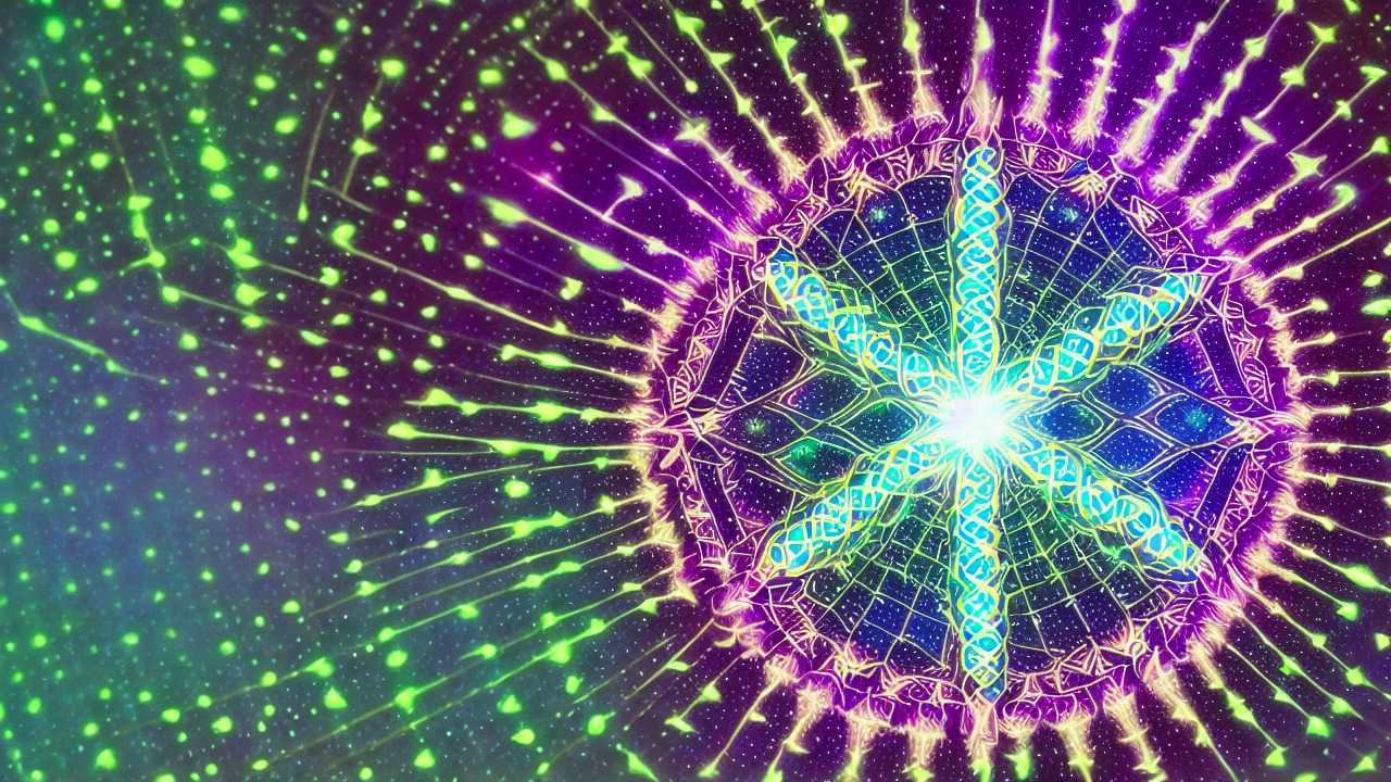 Radiant geometric mandala representing consciousness and connection